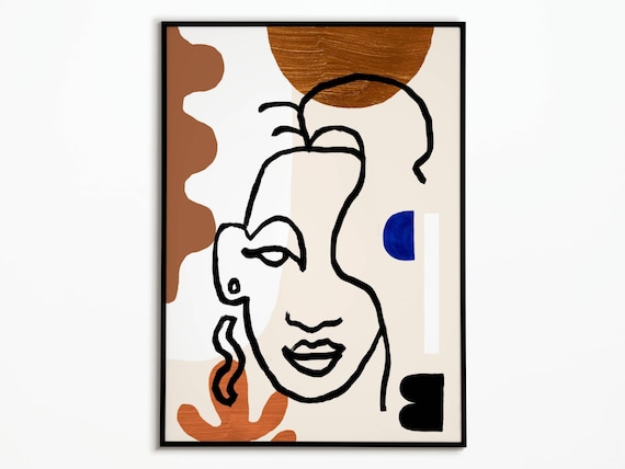 Abstract Face Line Drawing Modern Poster Matisse Style Minimalist Decor