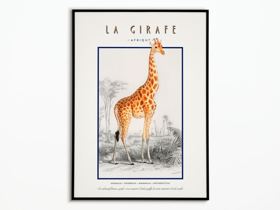 Vintage Giraffe Poster, Wildlife Wall Art Print