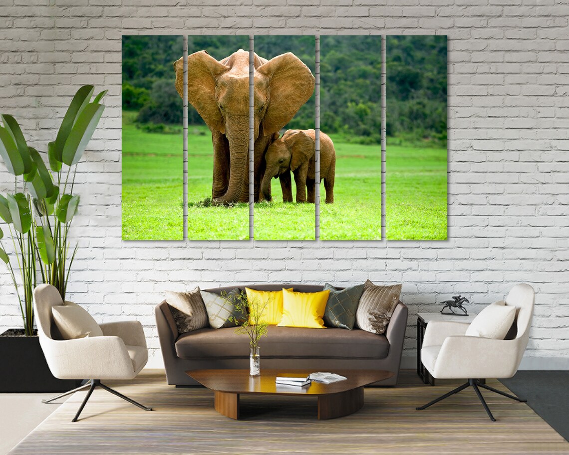Mother Elephant and Baby Savanna Photo Tender Wildlife Wall Art Poster - Image 3