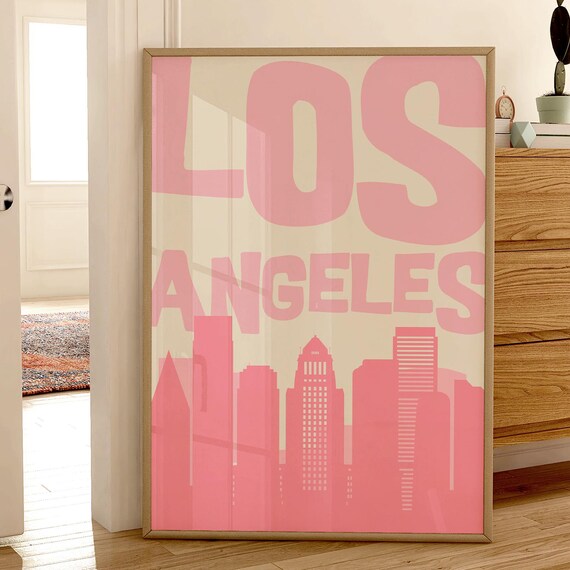 Los Angeles Pink Downtown Skyline Retro Bold Typography Poster