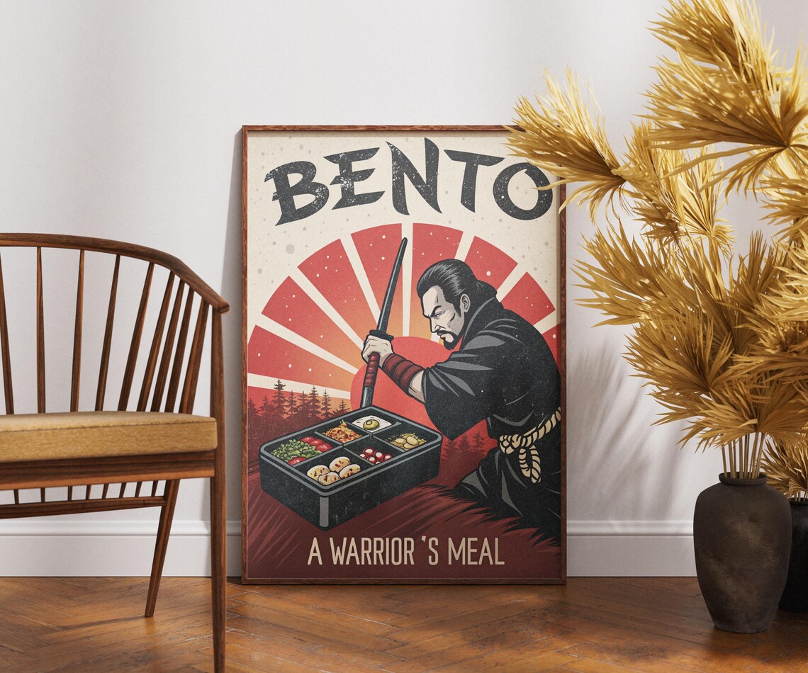 Bento Samurai A Warriors Meal Retro Japanese Rising Sun Food Poster