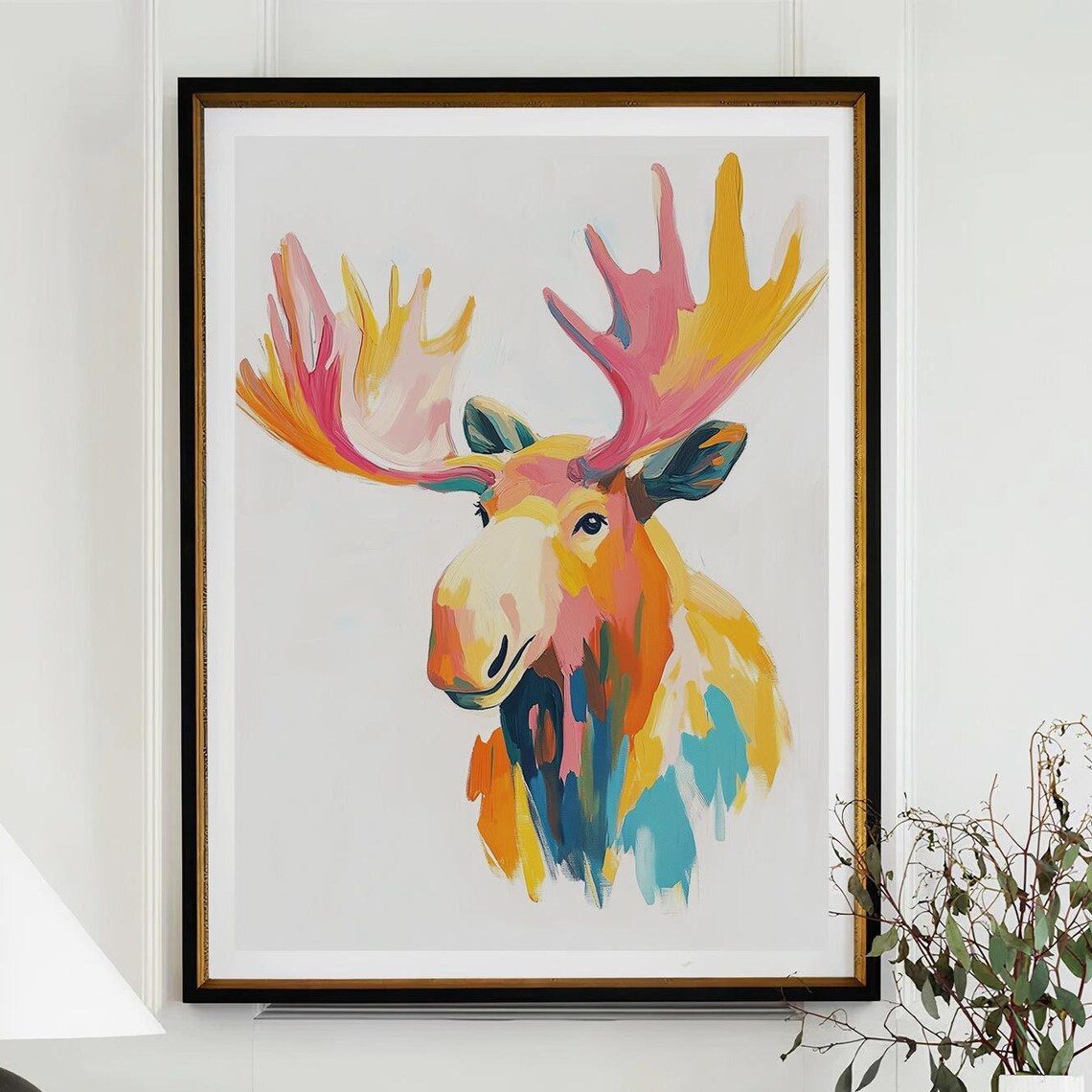 Colorful Abstract Moose Painting in Pink Orange and Teal Poster