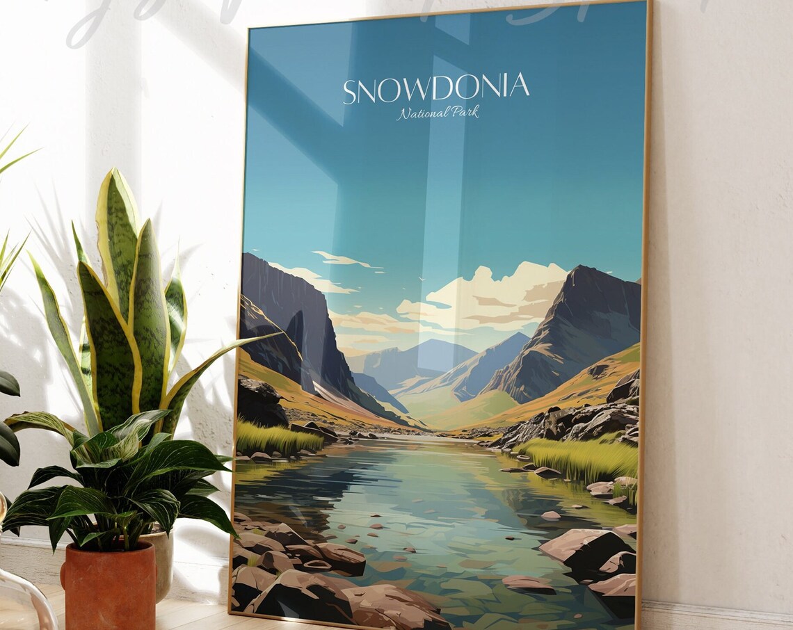 Snowdonia National Park Wales Vintage Mountain Lake Travel Poster