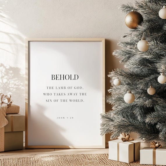 John 129 Behold The Lamb Of God Who Takes Away Sin Bible Verse Modern Scripture Christian Christmas Wall Art