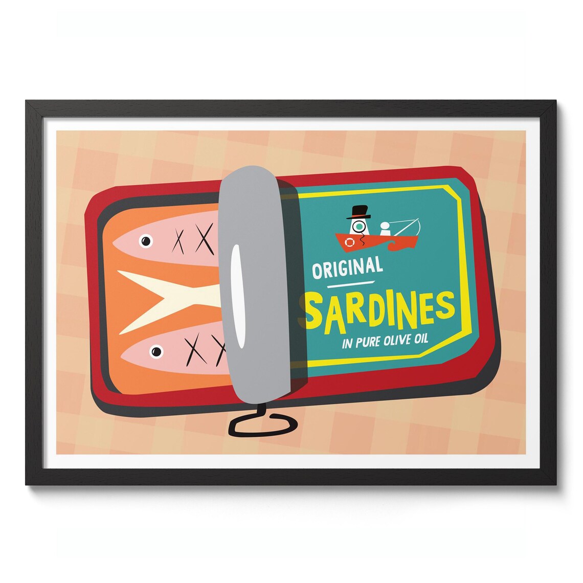 Original Sardines Retro Print Collage Poster Fish Wall Art Food Decor Gift