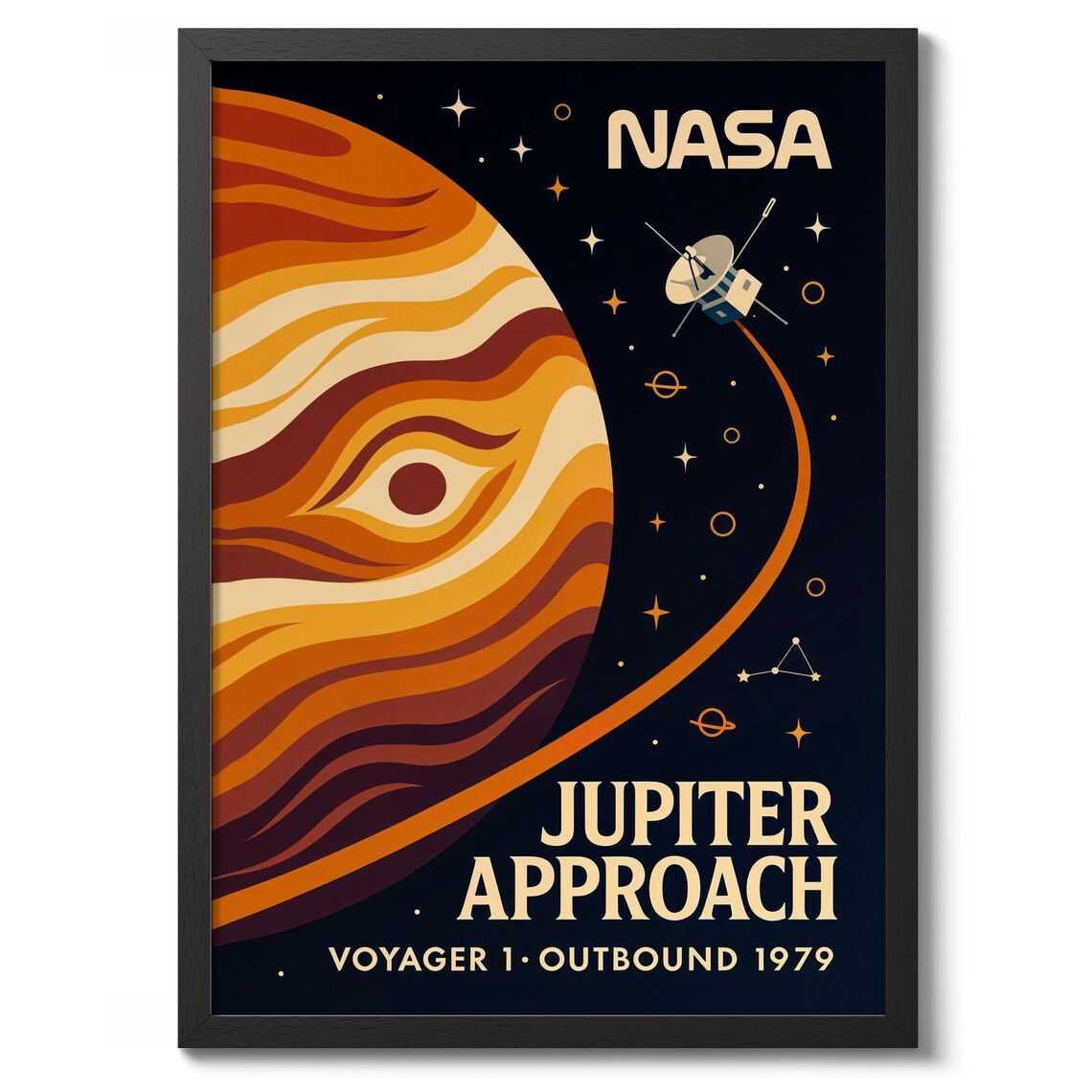 NASA Jupiter Approach Voyager 1 1979 Mission Retro Space Art Poster