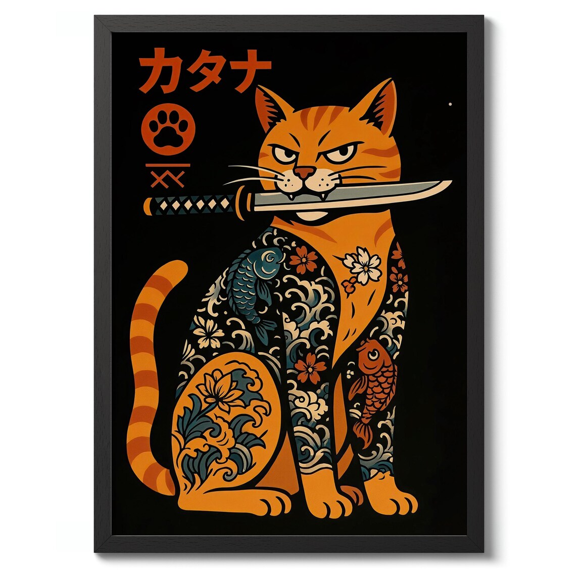 Yakuza Cat Anime Poster, Graphic Art Print