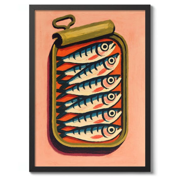 Sardines Illustration Art Print, Fish Poster Decor