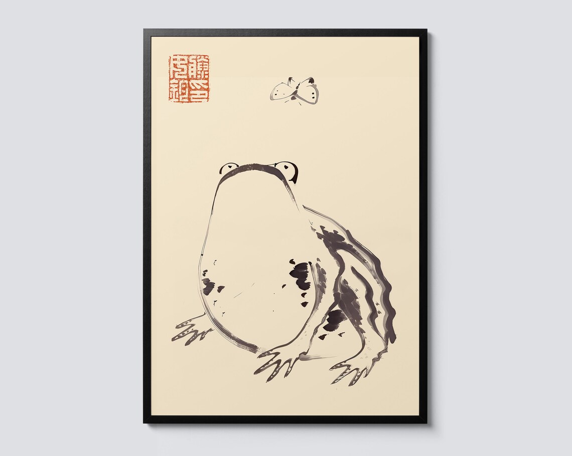 Japanese Ink Frog Painting Zen Sumi-e Minimalist Animal Poster