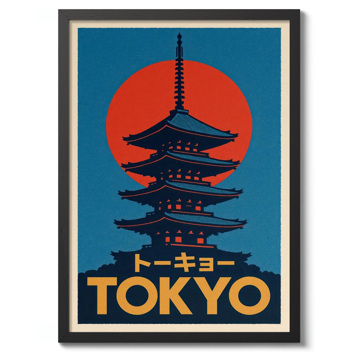 Tokyo Japan Pagoda Red Sun Vintage Japanese Shrine Travel Poster
