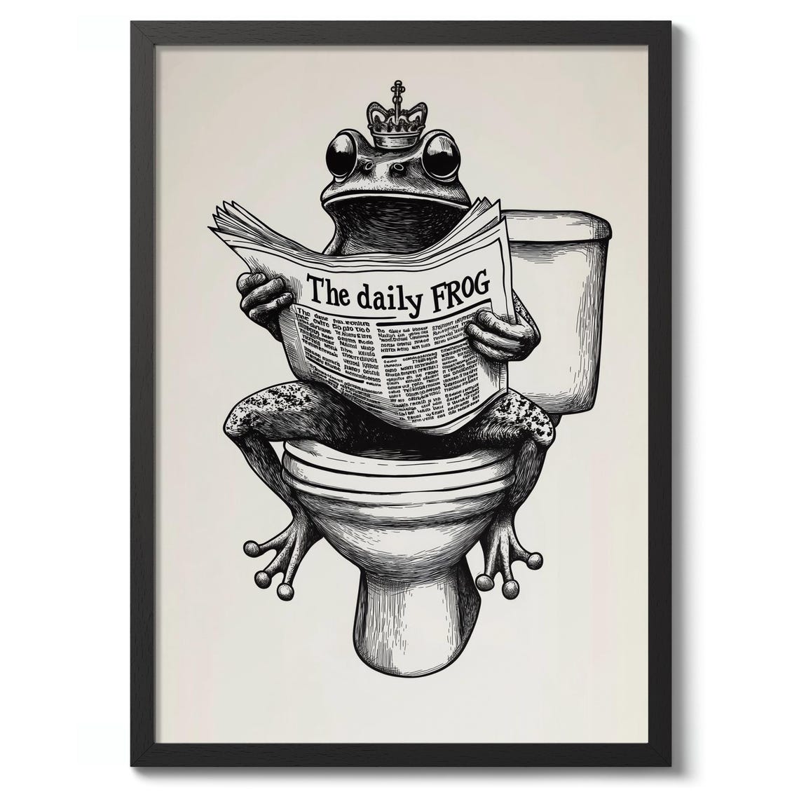 Funny Crowned Frog King Toilet Reading Daily Newspaper Art Poster