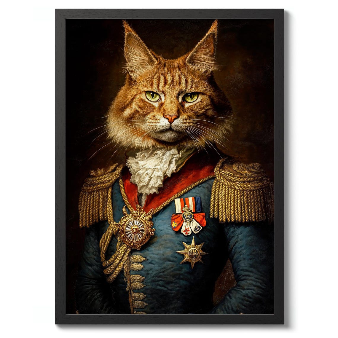 Cat General Ginger Cat Military Uniform Portrait Funny Animal Wall Art