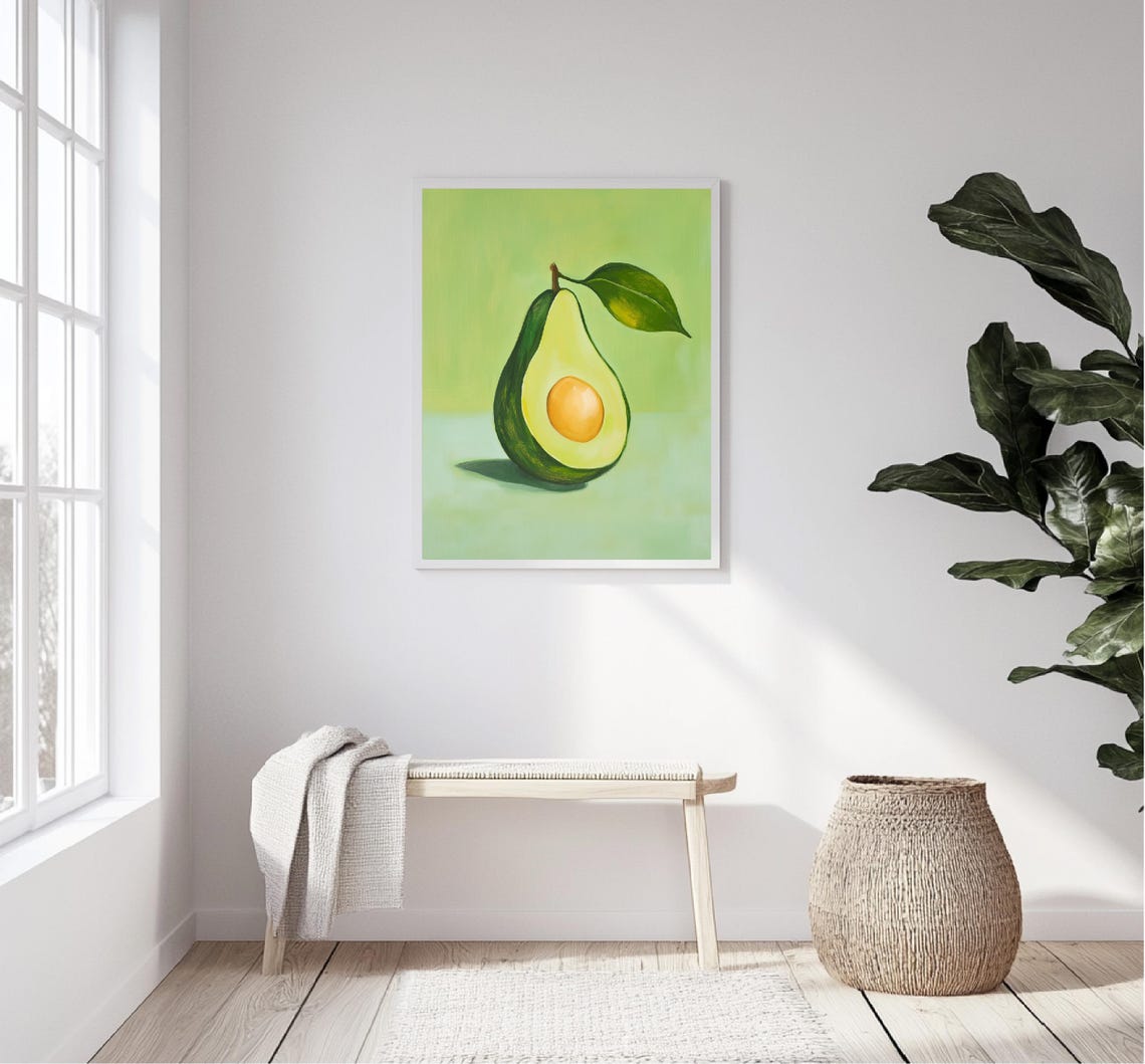 Halved Avocado Green Background Kitchen Fruit Painting Wall Art - Image 5