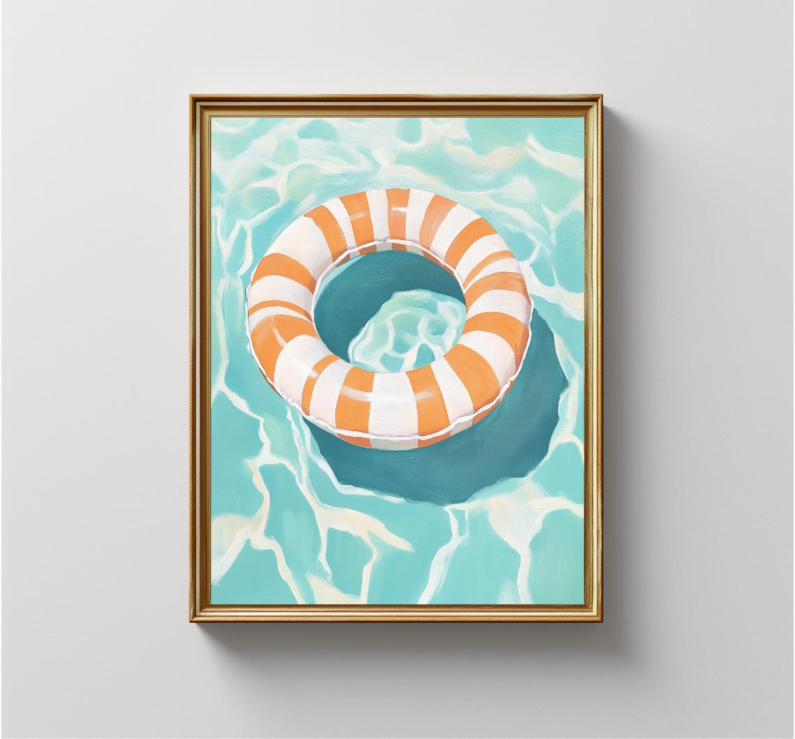 Striped Swim Ring Pool Float Turquoise Water Summer Beach Wall Art - Image 4