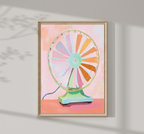 Vintage Electric Fan Pastel Colors Retro Home Kitchen Decor Print