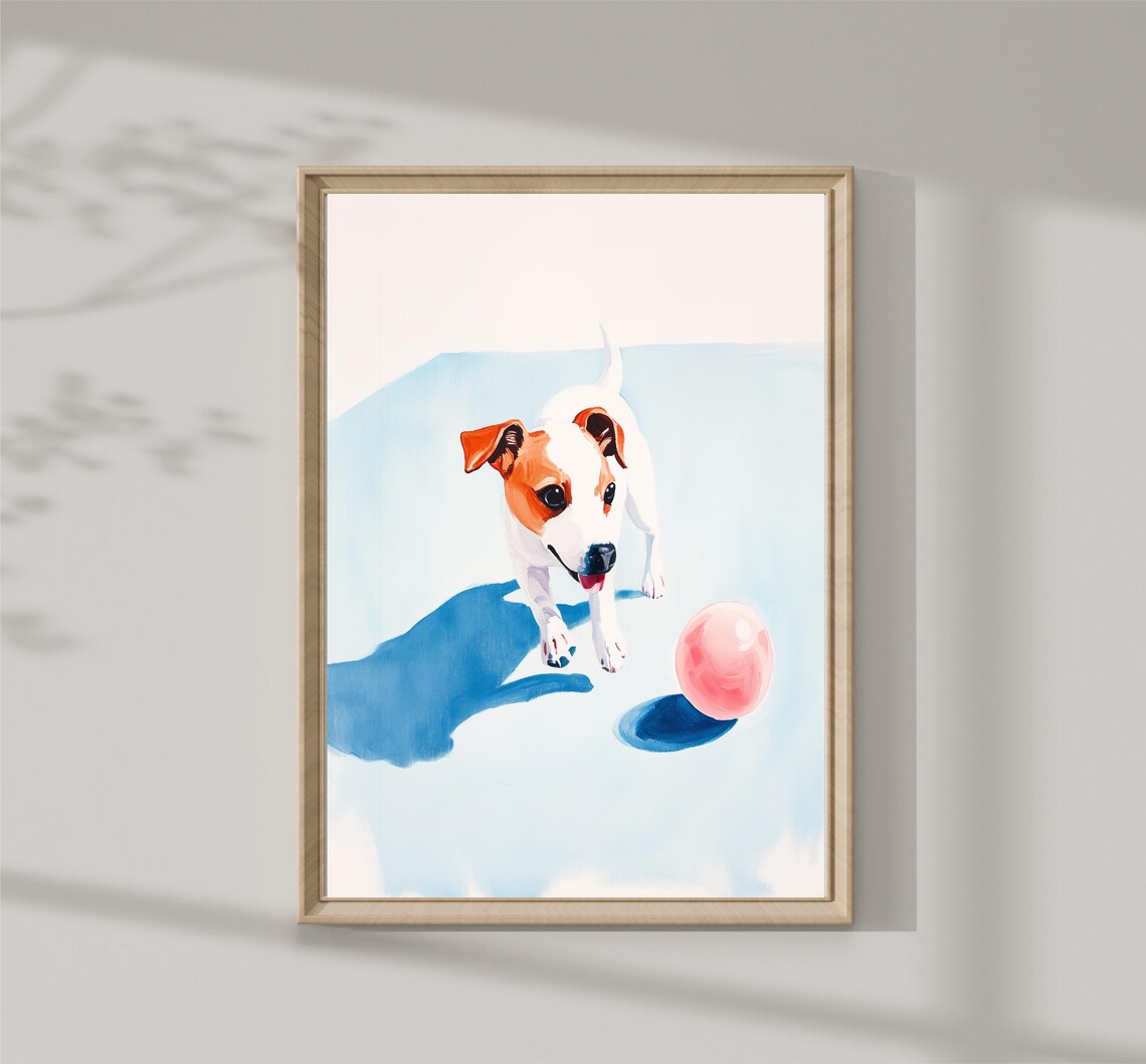 Jack Russell Terrier Puppy Playing With Pink Ball Pastel Dog Art Print