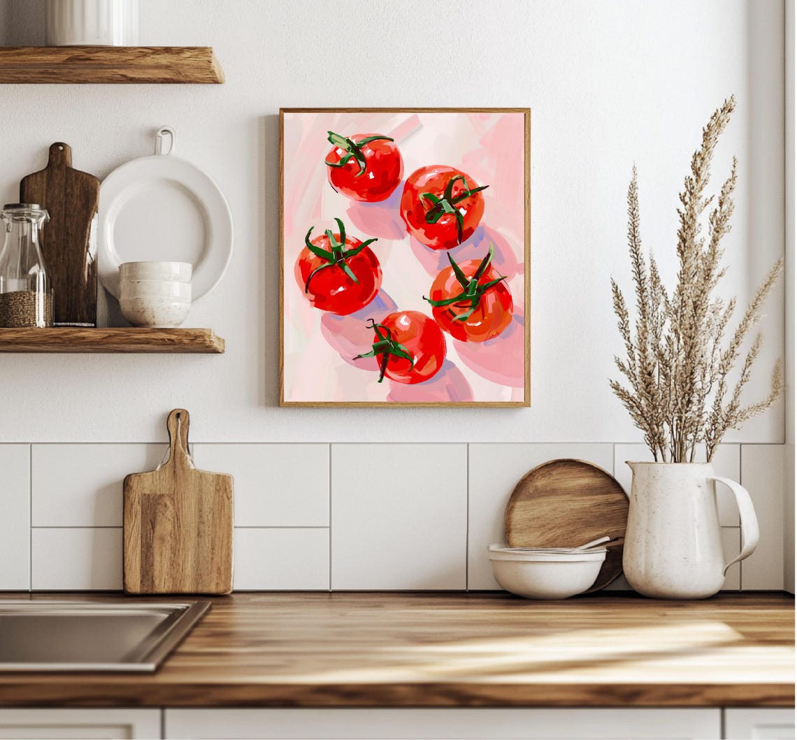 Red Cherry Tomatoes On Pink Background Fresh Vegetable Art Poster - Image 3