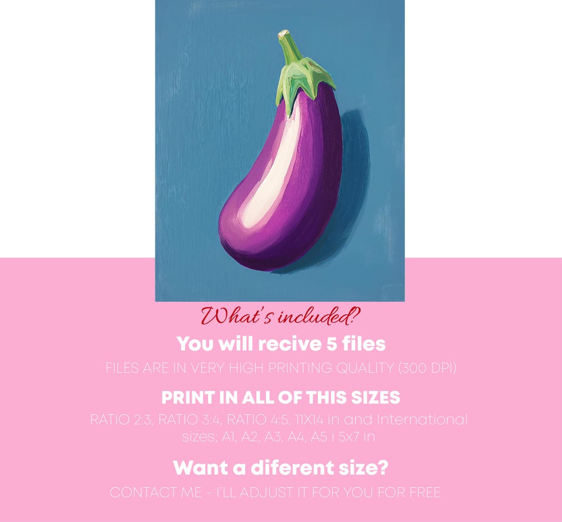 Purple Eggplant On Blue Background Bold Vegetable Still Life Poster - Image 4