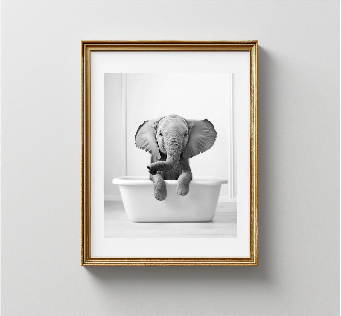 Cute Baby Elephant In Tub Wall Art Elephant Photo Elephant Art Bathroom Art Print - Image 3