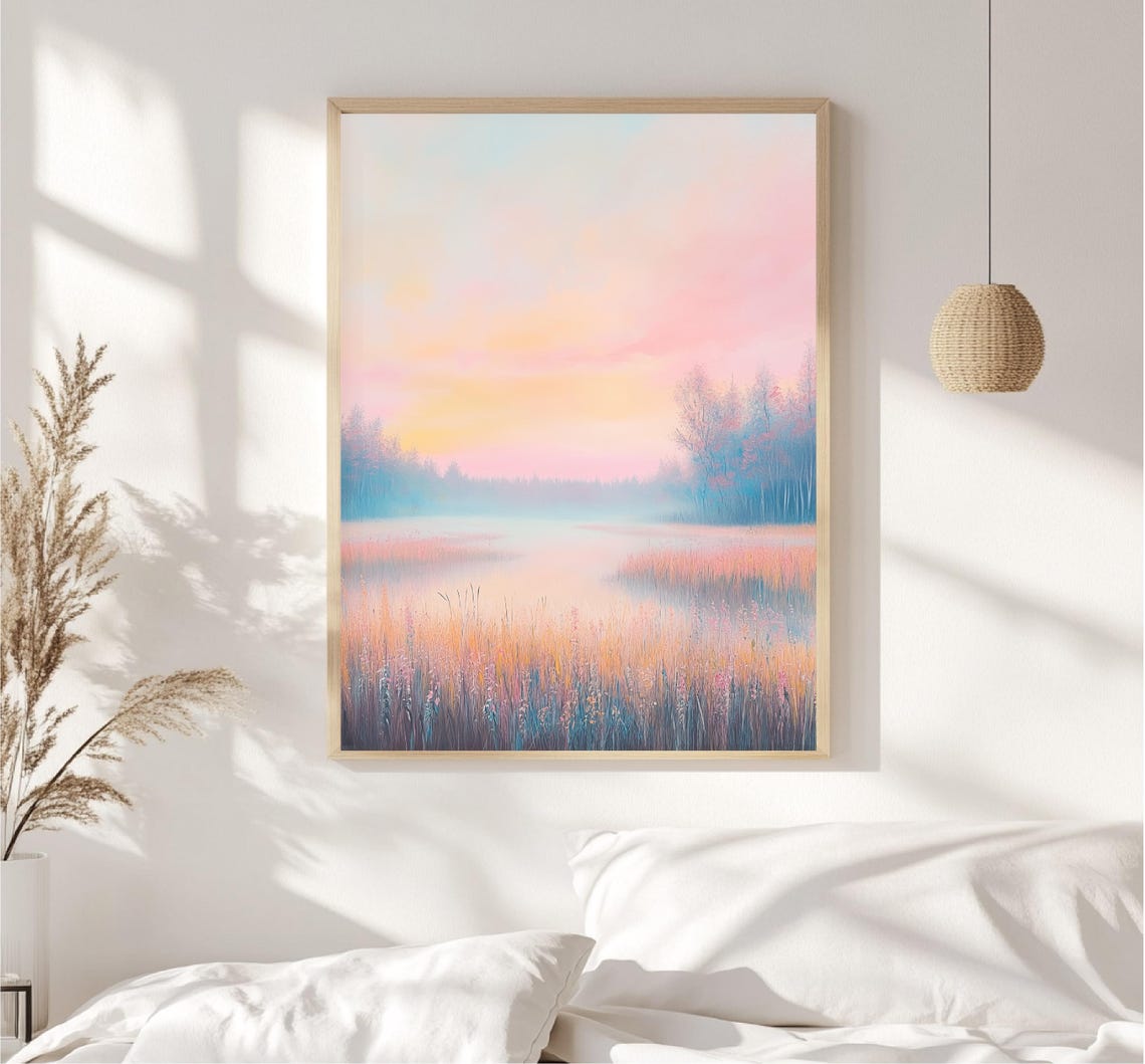 Boho Landscape In Pastel Shades Nature Art Home Decor Bohemian Sunset Design - Image 2