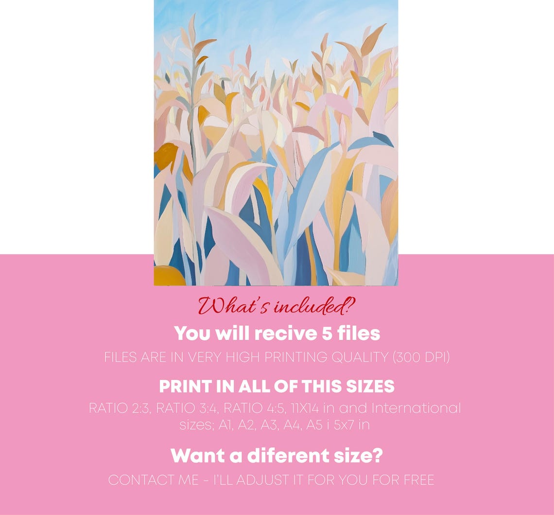 Abstract Pastel Wheat Stalks Blue Sky Modern Botanical Art Print - Image 2
