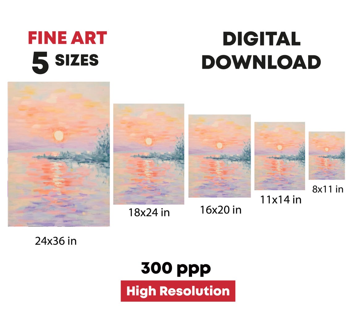 Pastel Ocean Sunset Sun Over Water Impressionist Seascape Poster - Image 4
