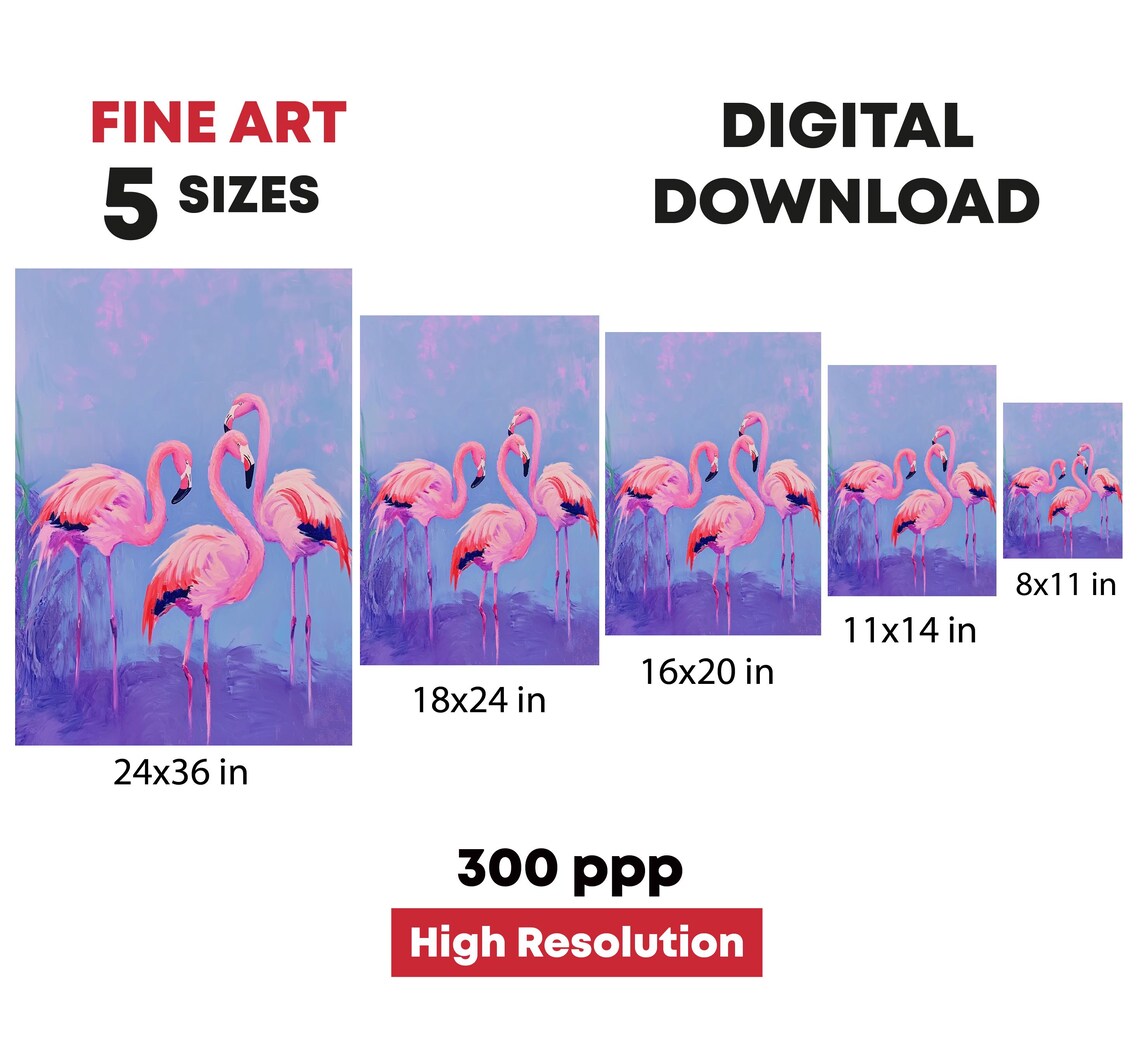 Three Pink Flamingos Purple Twilight Watercolor Coastal Bird Art Print - Image 4
