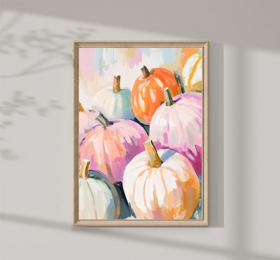 Pastel Pumpkins Pink Orange White Fall Harvest Seasonal Print