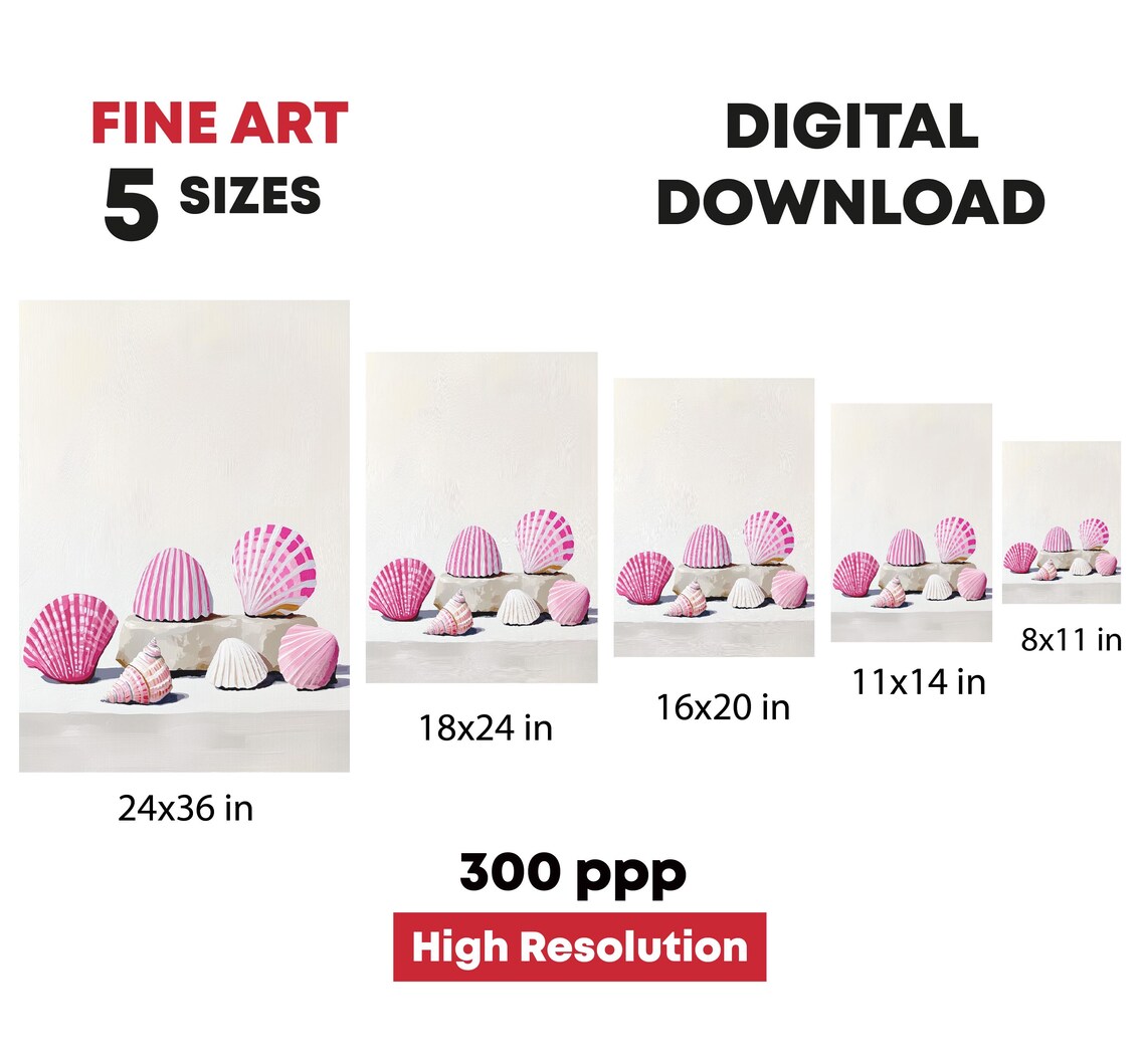 Pink Striped Scallop Shells Still Life Minimalist Beach Coastal Art Print - Image 4