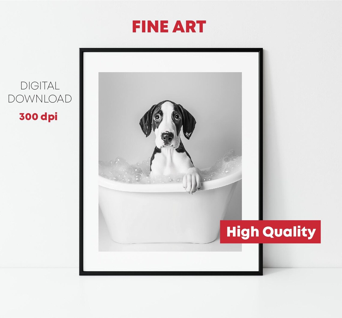 Puppy In Bubble Bathtub Black White Cute Dog Photo Art Print - Image 3