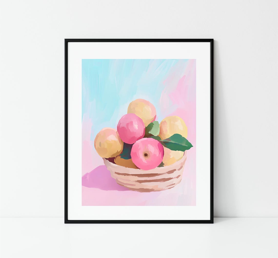 Bowl Of Pink Apples Pastel Fruit Still Life Kitchen Art Print - Image 3