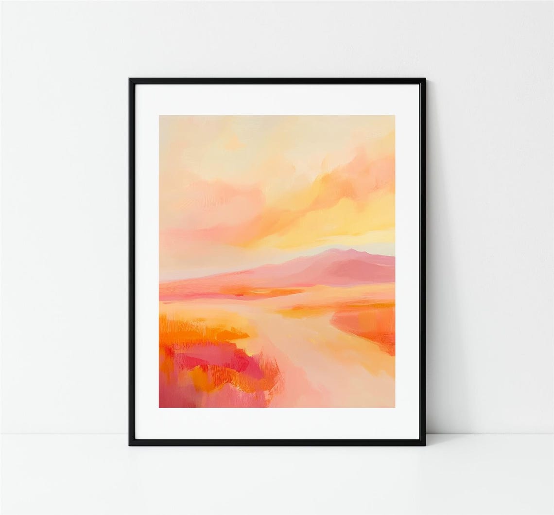 Abstract Desert Sunset Warm Orange Pink Modern Landscape Poster - Image 3