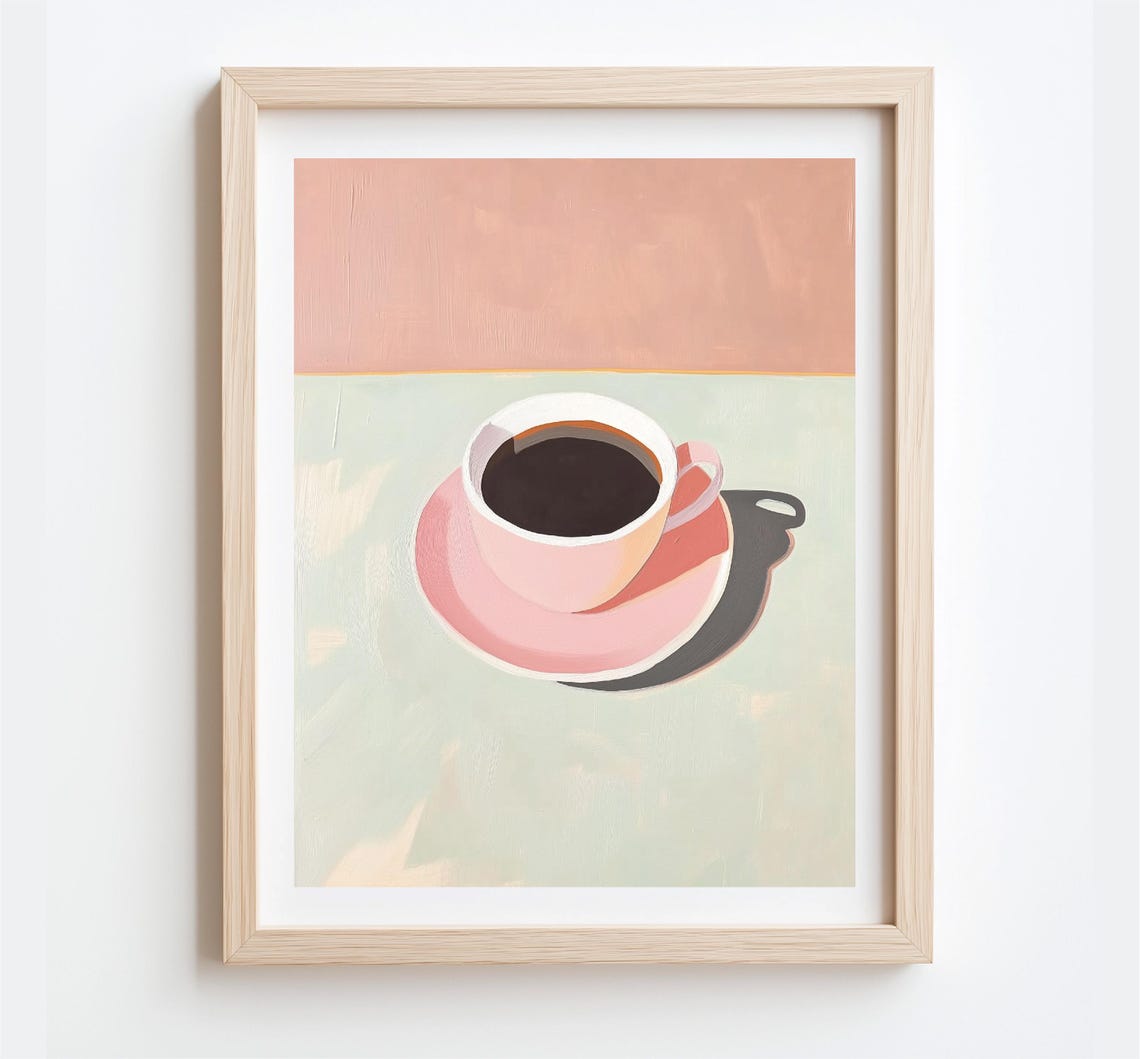 Pink Cup Of Black Coffee On Saucer Pastel Kitchen Drink Art Poster - Image 4