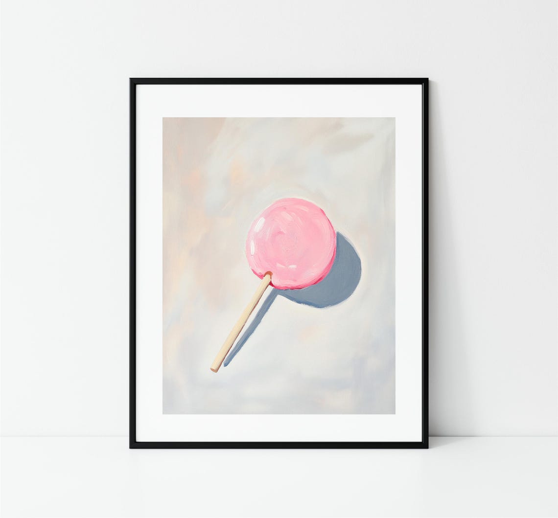 Pink Lollipop Minimalist Pastel Candy Sweet Treat Kitchen Art Print - Image 3