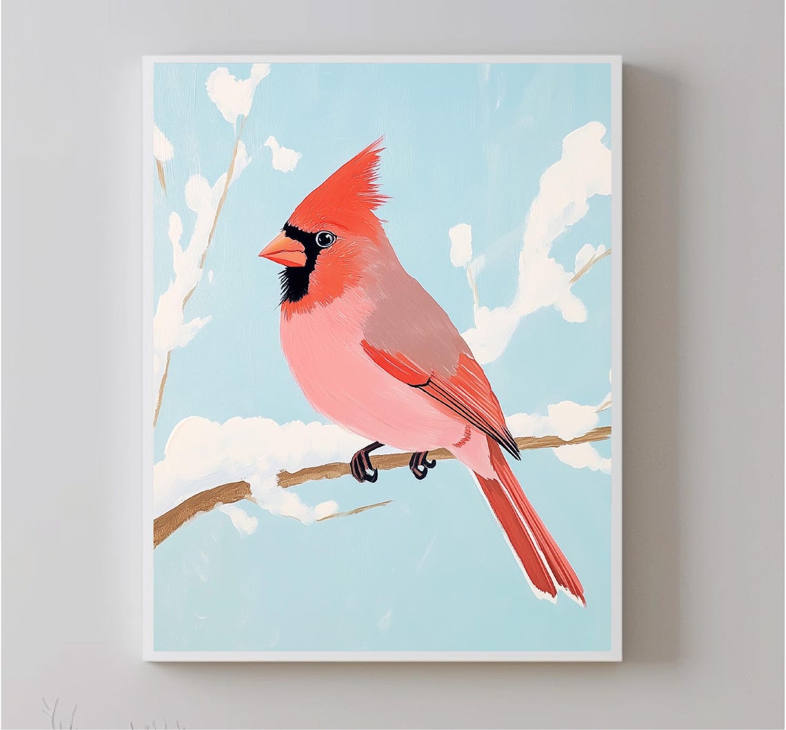 Picture Of Cardinal Bird On The Branch Of A Snowy Tree Art Of Animals Preppy Animal Decoration