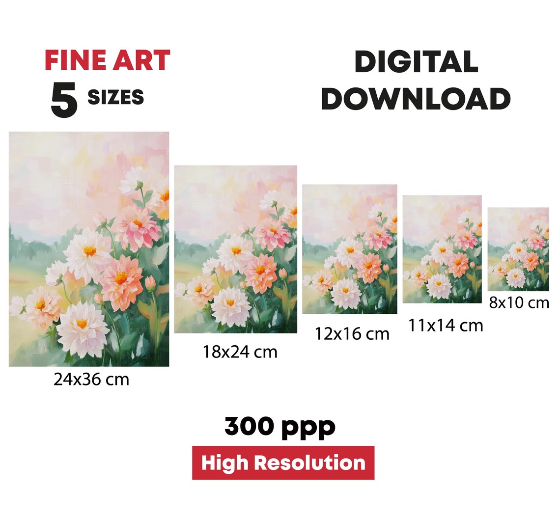 Pink White Dahlia Flowers Soft Pastel Romantic Floral Poster - Image 4