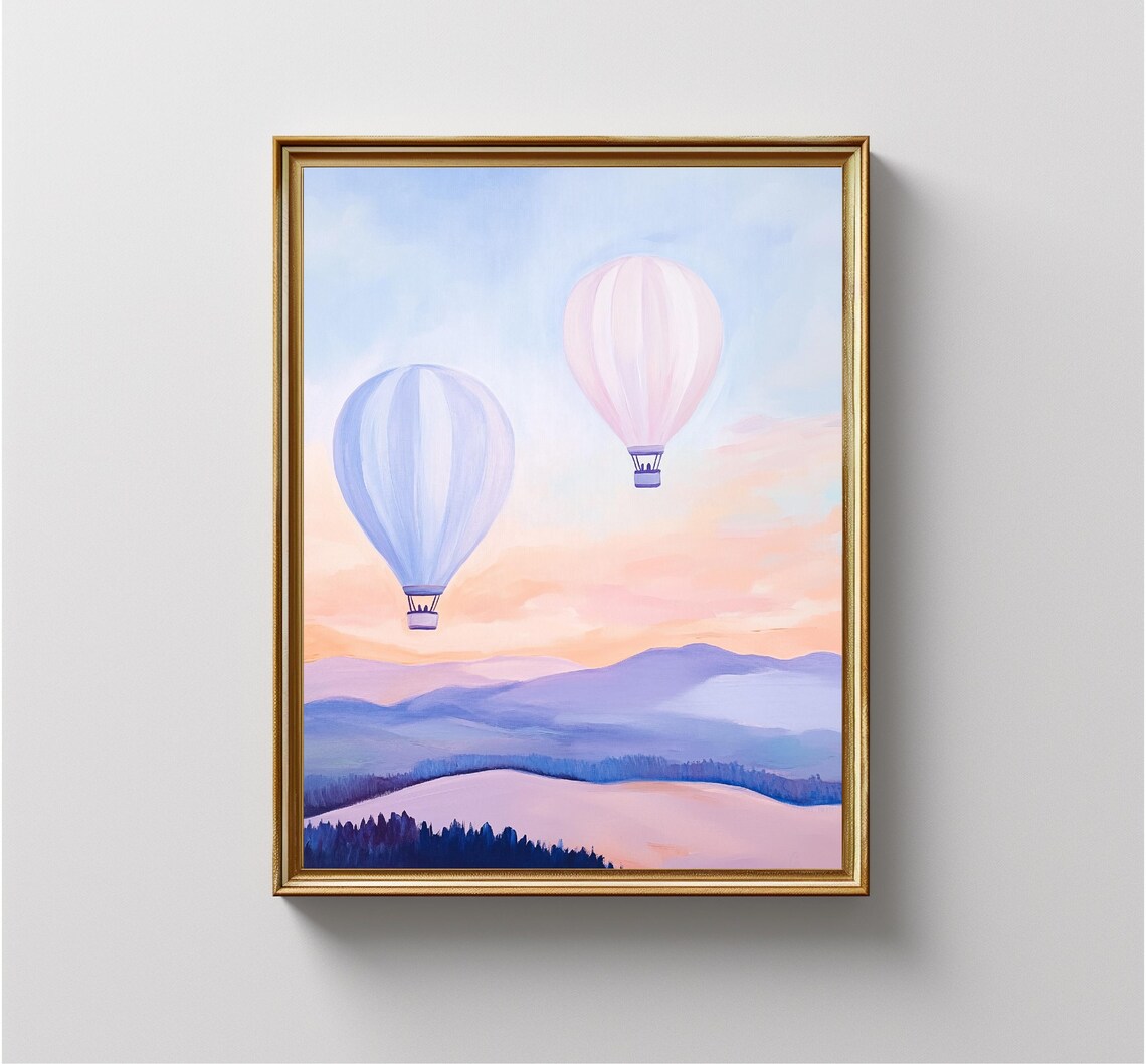 Pastel Hot Air Balloons Sunset Mountains Dreamy Sky Travel Poster - Image 3