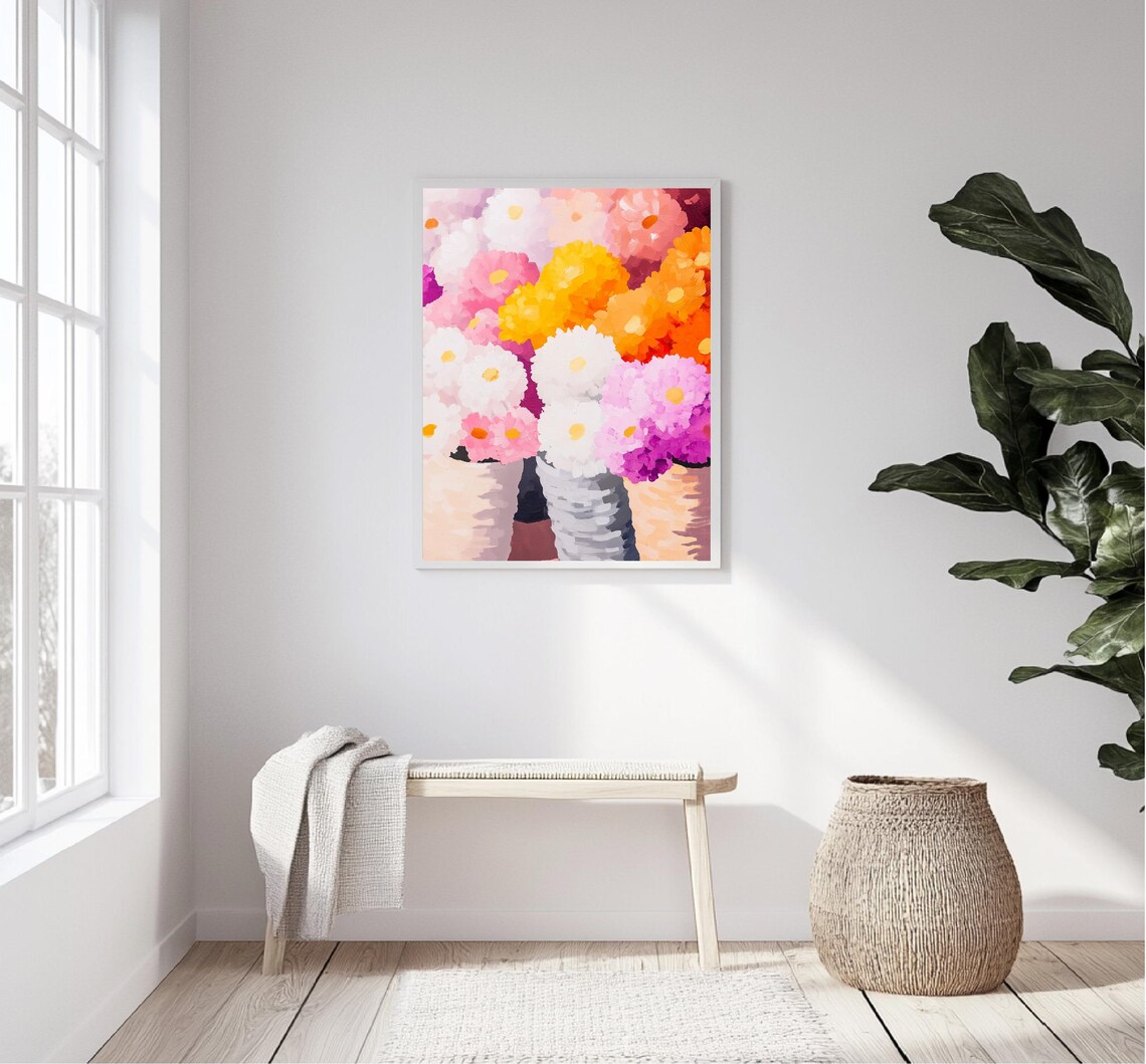 Colorful Daisy Bouquet Painting Pink White Yellow Floral Art Poster - Image 5