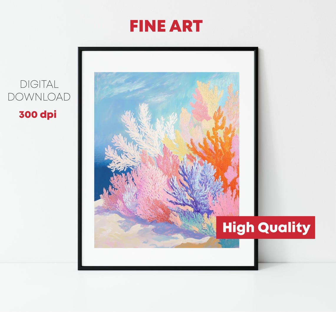 Pastel Coral Reef Painting Colorful Corals Tropical Ocean Poster - Image 2