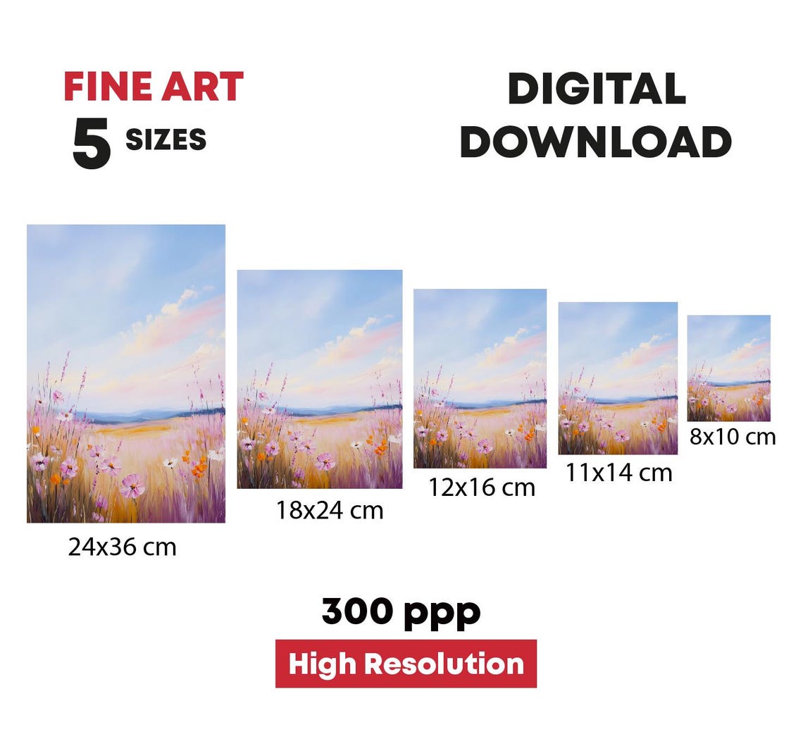 Picture Of Field Of Flowers In Pastel Colors Art Print With Flower Landscape Flower Meadow Home Decor - Image 4