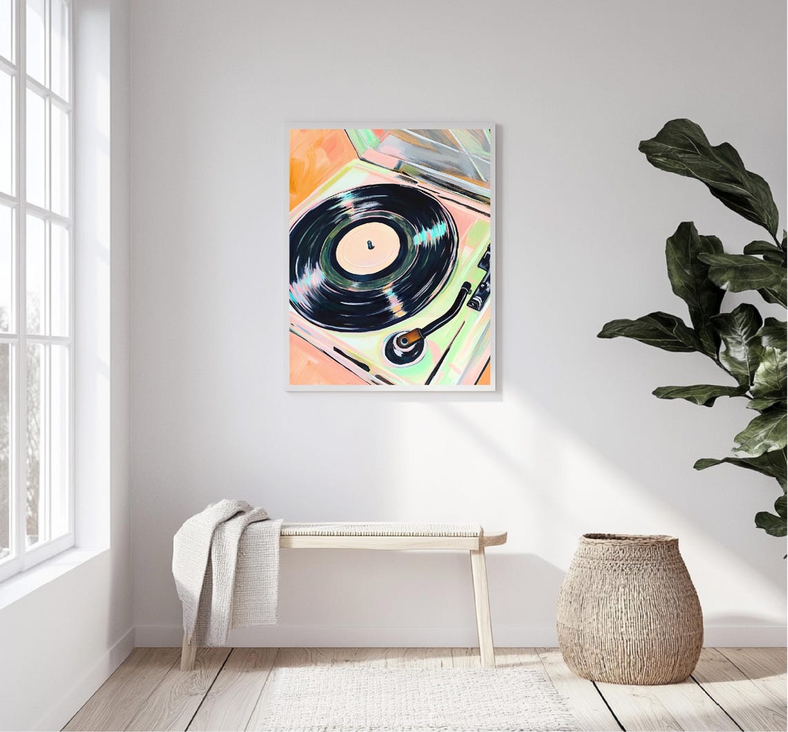 Vinyl Record Player Spinning LP Pastel Retro Music Wall Art Print - Image 5