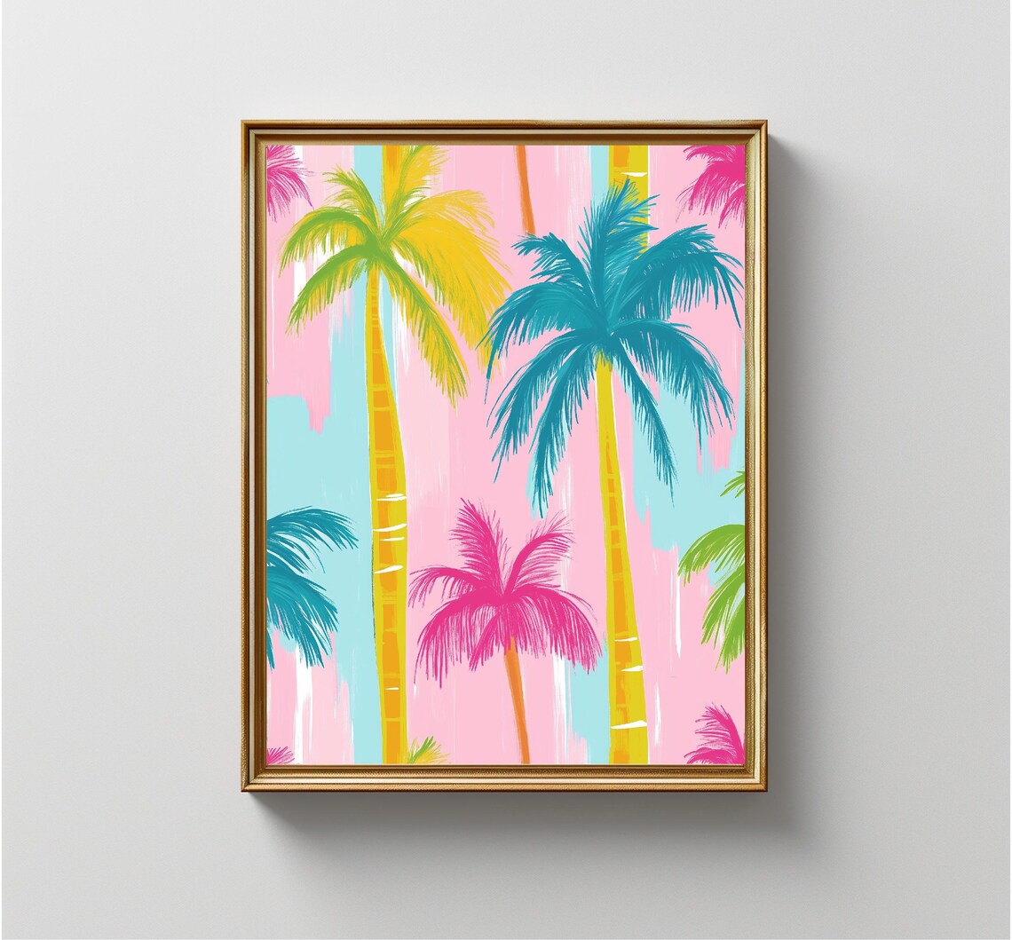 Neon Palm Trees Pink Background Tropical Retro Pop Art Print - Image 4