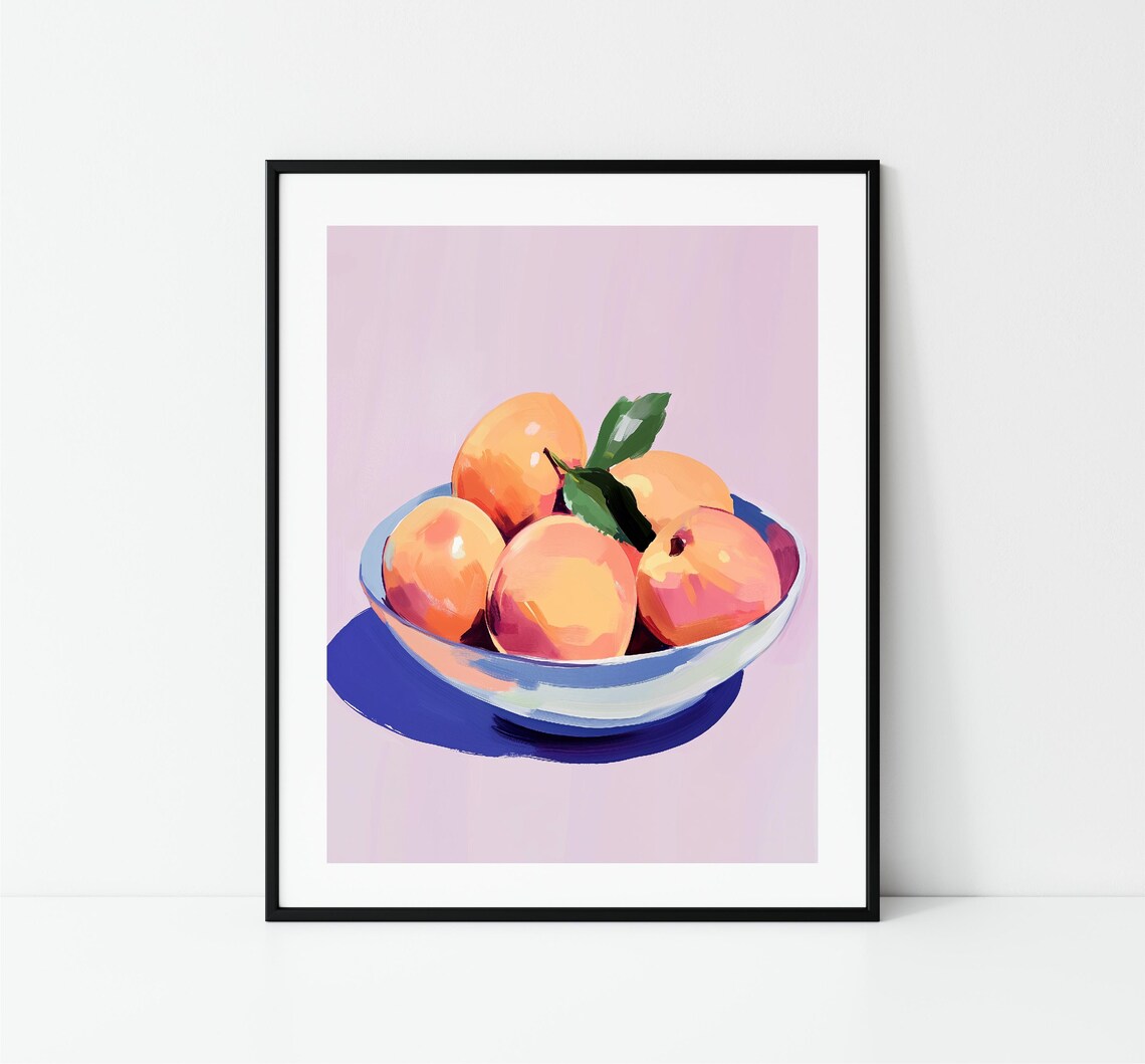 Peach Bowl Pink Background Still Life Sweet Fruit Kitchen Wall Art - Image 3