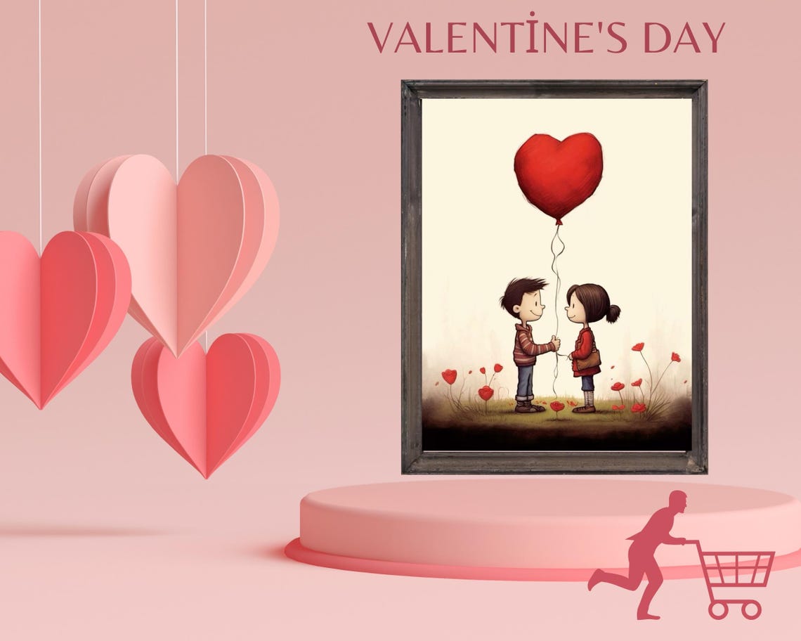 Romantic Valentines Day Wall Art Cute Valentines Day Art Valentines Day Painting Couple - Image 2