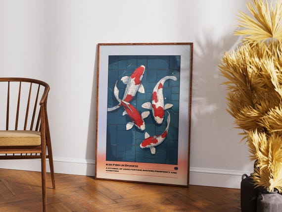 Japanese Koi Fish Art Print, Zen Watercolour Poster