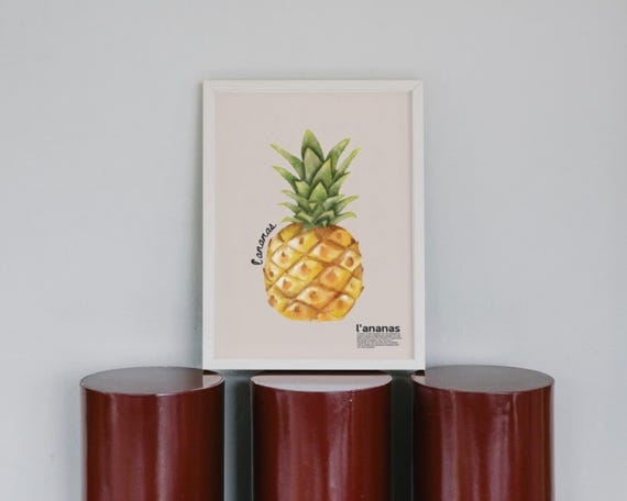 Pineapple Watercolour Kitchen Decor, Fruit Art Poster