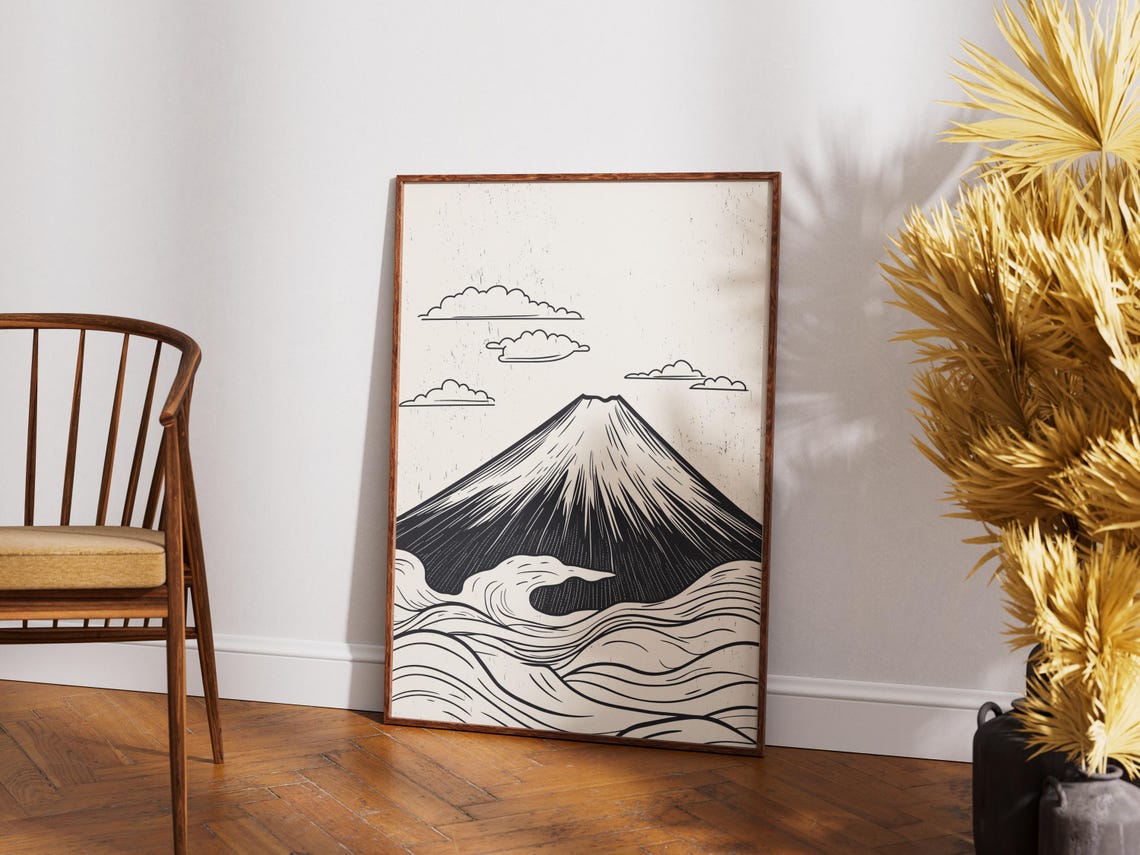 Mount Fuji Japanese Minimalist Poster, Zen Mountain