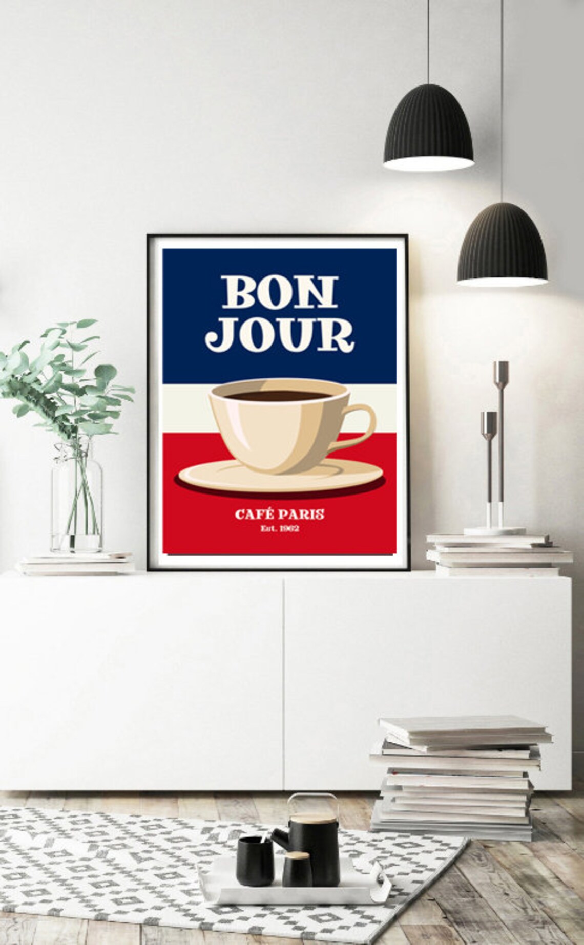 Bonjour Retro Kitchen Decor, Paris Cafe Poster - Image 2