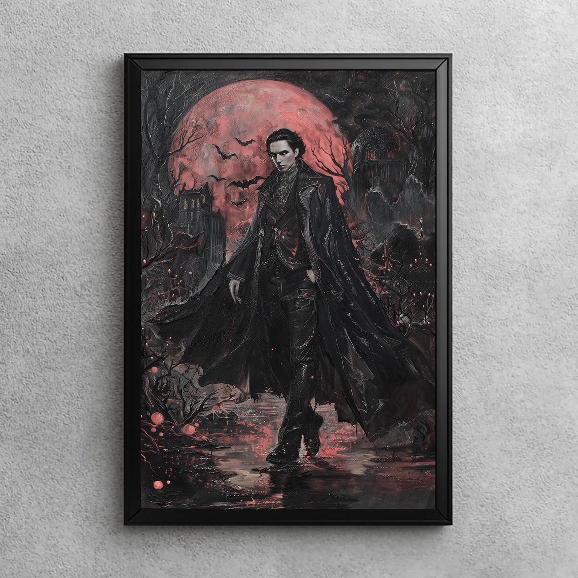 Vampire Lord Before Blood Moon Gothic Castle Night Art Poster
