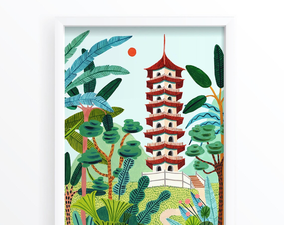Singapore Chinese Garden Pagoda Travel Print - Image 5